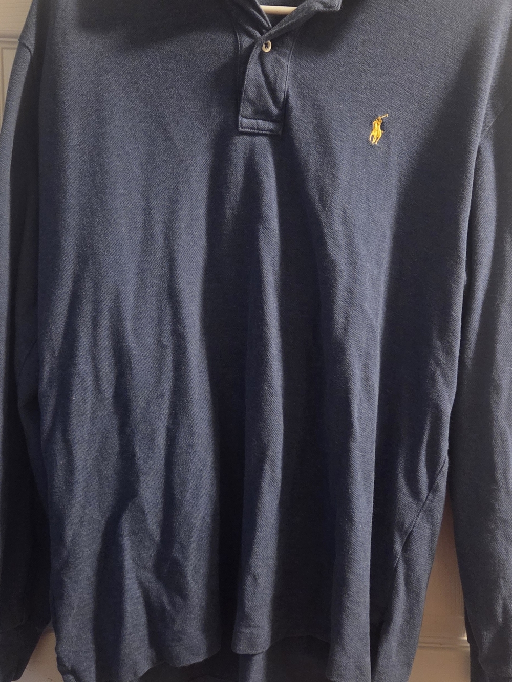 Polo by Ralph Lauren Navy Long Sleeve Polo with Yellow Pony Mens Large